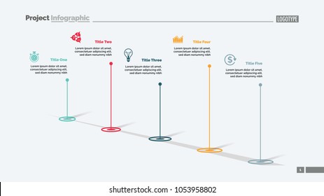 Five point diagram. diagram. Chart, template, timeline. Creative concept for infographics, presentation, project, report. Can be used for topics like business, new idea, research