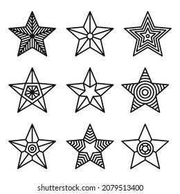 Five Point Star Shape Icon Set on White Background. Vector