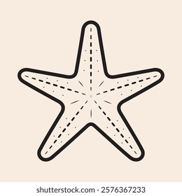 Five pointed Sea Star outline icon with body details vector line art