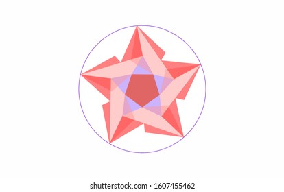 Five Pointed Star Circular Geometric Polygon in Red, Purple  Pink