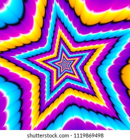 Five pointed star from colorful spirals. Motion illusion.