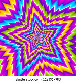 Five pointed star from colorful spirals. Optical expansion illusion.
