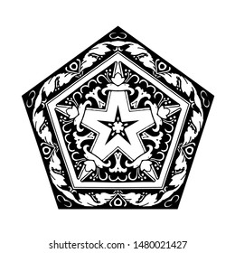 Five Pointed Star with Curly Grass Ornate, vector illustration