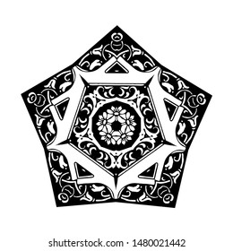 Five Pointed Star with Curly Grass Ornate, vector illustration