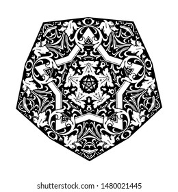 Five Pointed Star with Curly Grass Ornate, vector illustration