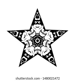 Five Pointed Star with Curly Grass Ornate, vector illustration