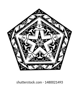 Five Pointed Star with Curly Grass Ornate, vector illustration
