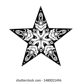 Five Pointed Star with Curly Grass Ornate, vector illustration