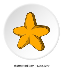 Five pointed star icon in cartoon style on white circle background. Figure symbol vector illustration