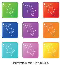 Five pointed star icons set 9 color collection isolated on white for any design