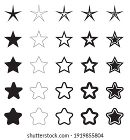 Five pointed star icons set