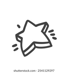 Five pointed star line icon. Outline hand drawn premium winner reward of star shape with scribble rays. Success, customer evaluation mascot, perfect top quality feedback icon vector illustration