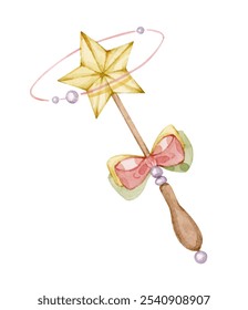 A five pointed star magic wand tied with a bow