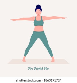 Five Pointed Star Pose - Utthita Tadasana. Young woman practicing Yoga pose. Woman workout fitness, aerobic and exercises. Vector Illustration.