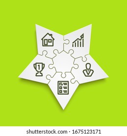 Five pointed star puzzle presentation. Vector infographic template with explanatory text field for business statistics