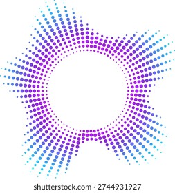 Five pointed star shaped neon circular sound wave equalizer with cyan and purple gradient dots and lines