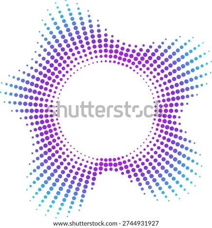 Five pointed star shaped neon circular sound wave equalizer with cyan and purple gradient dots and lines