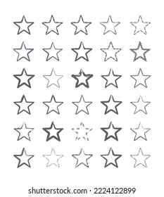 five pointed stars set of black and white icons