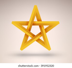 Five pointed three dimensional golden star illustration