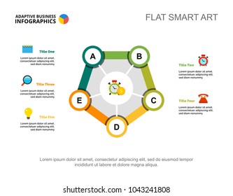 Five points process chart. Business data. Time, money, design. Creative concept for infographic, templates, presentation. Can be used for topics like finance, management, banking.