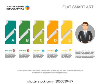 Five points process chart slide template. Business data. Idea, strategy, design. Creative concept for infographic, project. Can be used for topics like planning, management, training.