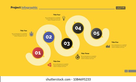 Five points process chart slide template. Business data. Step, infochart, design. Creative concept for infographic, presentation, report. Can be used for topics like management, recruitment, research.