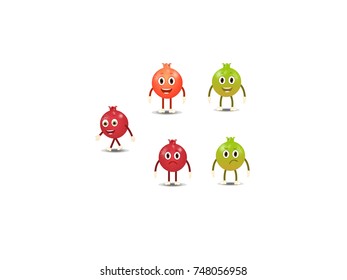 Five Pomegranates with Expressions - Cartoon Vector Image