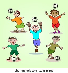 five pose of children playing soccer