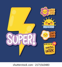 five positive messages set stickers