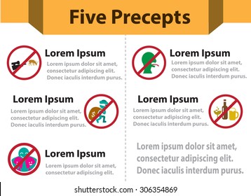 Five Precepts Infographic In Buddhism. Vector Illustration.