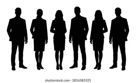 Five professional silhouettes standing together in a business pose