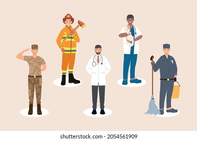 five professionals workers characters group