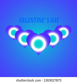 
five purple hearts on blue background