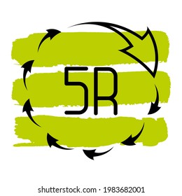 Five r lifestyle concept vector illustration. Text on brush spots. leaves circle art. Save our planet. 