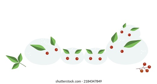 Five rabbits made of snow, nanten berries and leaves