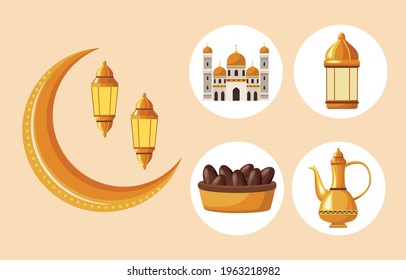 five ramadan kareem set icons
