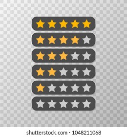 Five rating star. Customer review, rating, quality and level concept