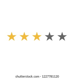 Five rating stars icon. Active yellow or gold stars and non active grey stars.