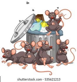 Five rats sitting by the rubbish bin illustration