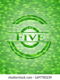 Five realistic green mosaic emblem. Vector Illustration. Detailed.