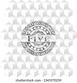 Five realistic grey emblem with cube white background