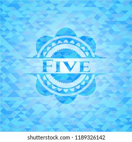 Five realistic light blue emblem. Mosaic background