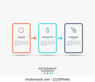 Five rectangular elements connected by arrows. Simple infographic design template. Modern vector illustration for brochure, report, process chart, progress bar, business concept visualization.