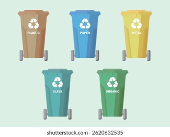 Five Recycling bin for five category of waste vector illustration graphic EPS 10
