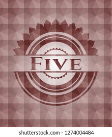 Five red badge with geometric pattern. Seamless.