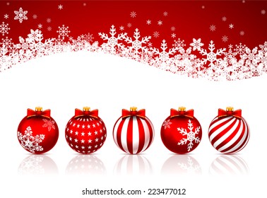 Five Red ?hristmas Balls on white background. Vector illustration.