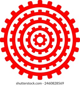 Five red gears isolated on white background.