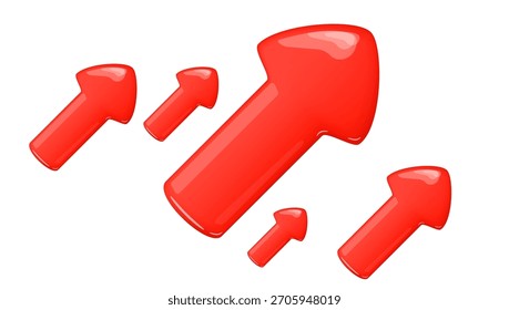 Crecimiento De Cinco Flechas De Vidrio Rojo O Plástico Aisladas Sobre Fondo Blanco. Vector EPS10