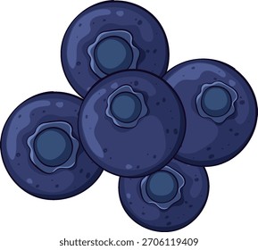 Cinco arándanos maduros en estilo Vector plano con contornos audaces y sutiles efectos de sombreado