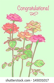 five roses on light green background
